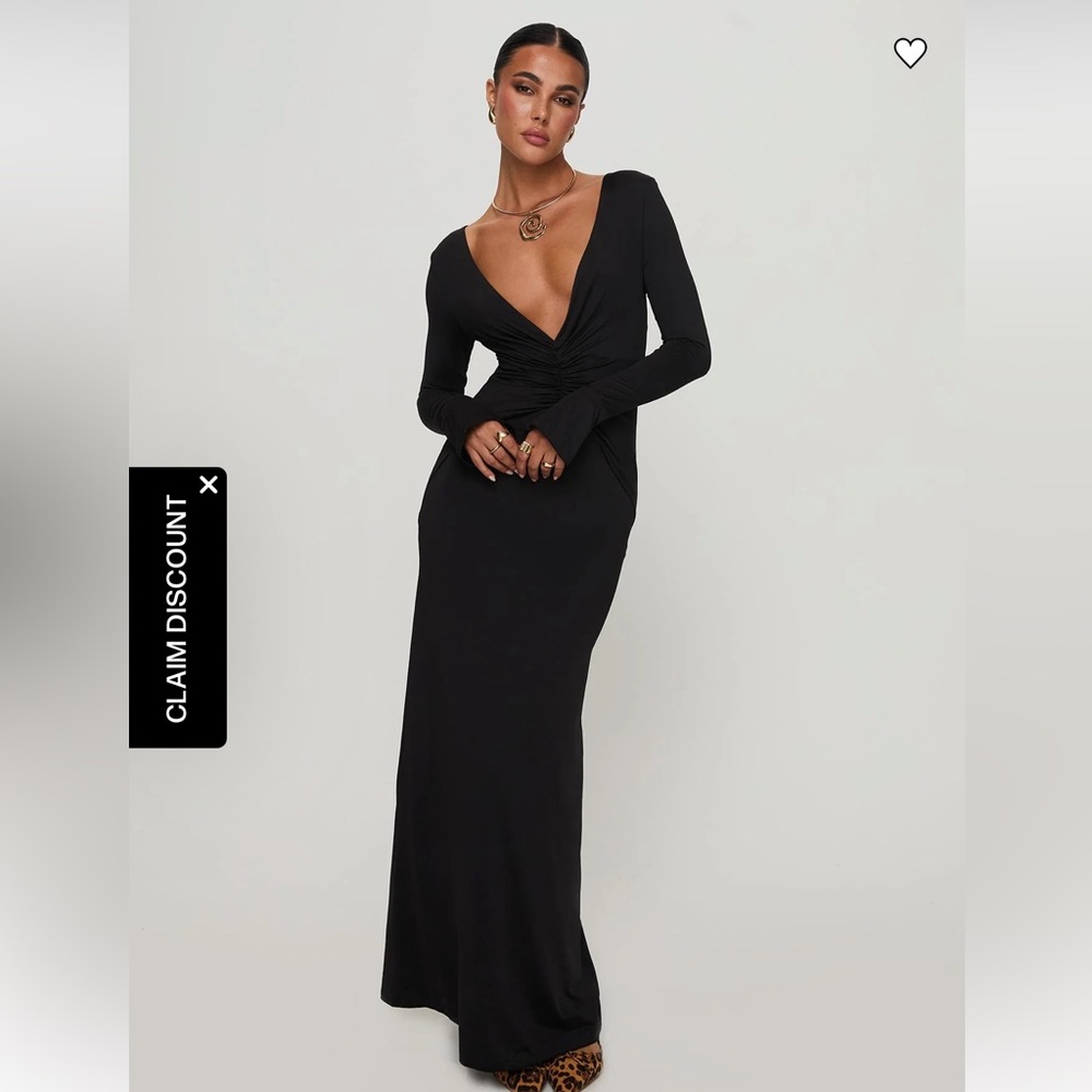 Black Maxi Dress, Princess Polly Lezure Plunge Long Sleeve Maxi Dress Black